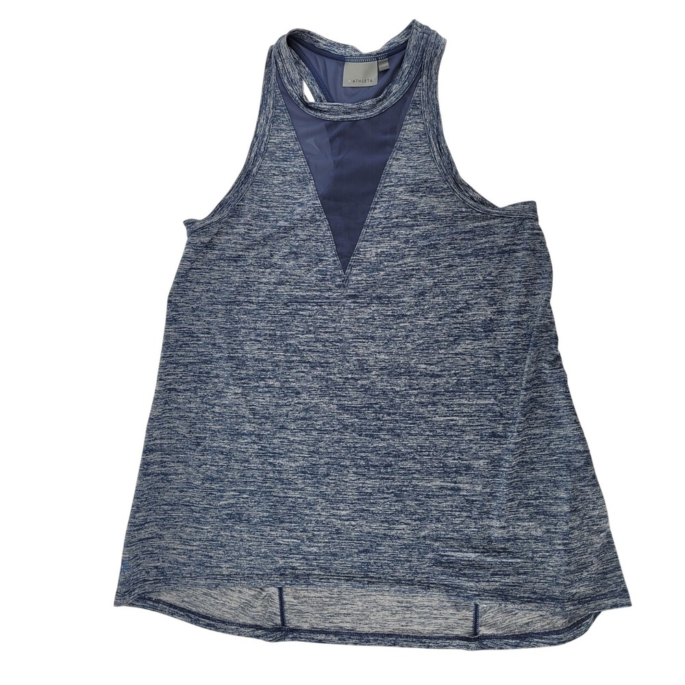 Athleta Tank Top Womens Small Blue Space Dye Mesh High Neck Racerback 349168